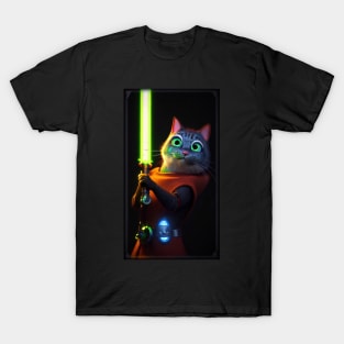 Fun Cat Print ~ AI Art ~ Fantasy Cat ~ Sci-fi Cat ~ Cats with Lightsabers T-Shirt